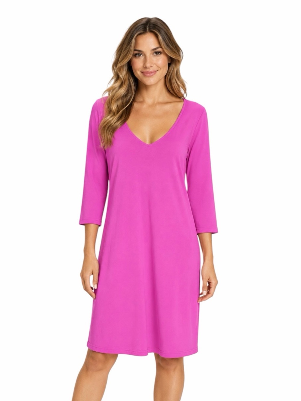 Boston Proper - Beyond Travel V-Neck 3/4 Sleeve Dress Vivid Viola Sz M